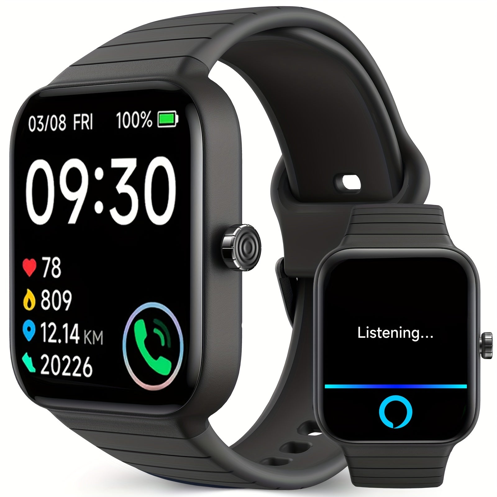 Smartwatch with Built-in Alexa, 1.8" HD Touch Screen, Answer & Make Calls, 100+ Sports Modes, Waterproof Fitness Tracker with Pedometer for iPhone & Android – Smart Watch for Women & Men