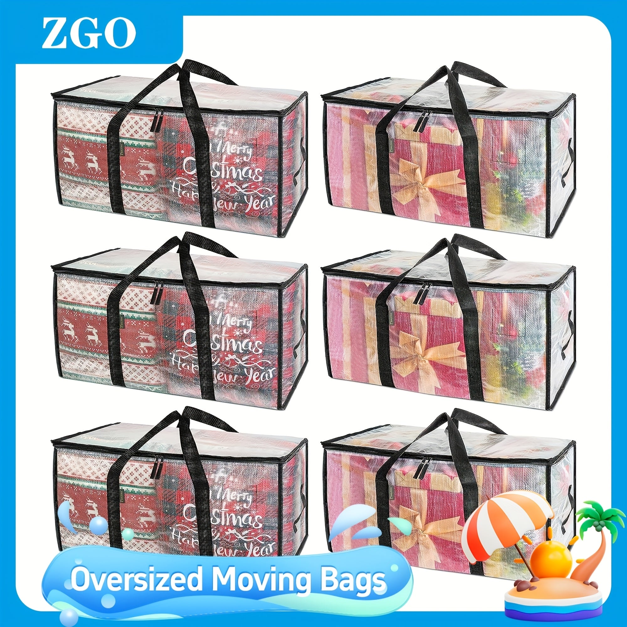 ClearSpace Oversized Moving Bags with Backpack Straps, Zippers&Handles-Heavy-Duty Large Storage Totes, 2 Pack/4 Pack/6 Pack Options for Moving, College Dorm, Holiday&Home Organization