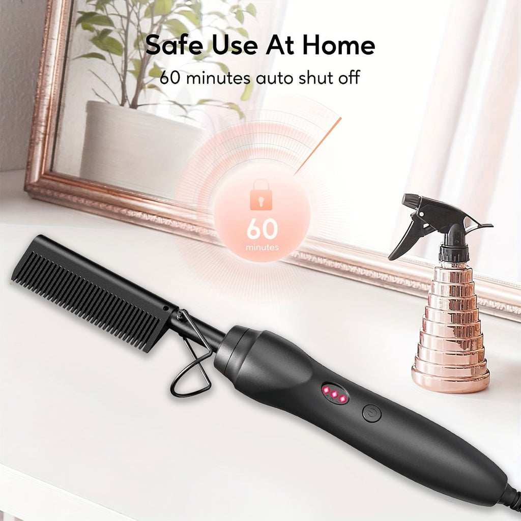 Electric Straightening Comb with Anti-Scald Pressing - Portable Heated Curling Iron, Multifunctional Copper Hair Straightener Brush Straightening Comb for Wet & Dry Hair Wigs Women Men Brush, Holiday Gifts