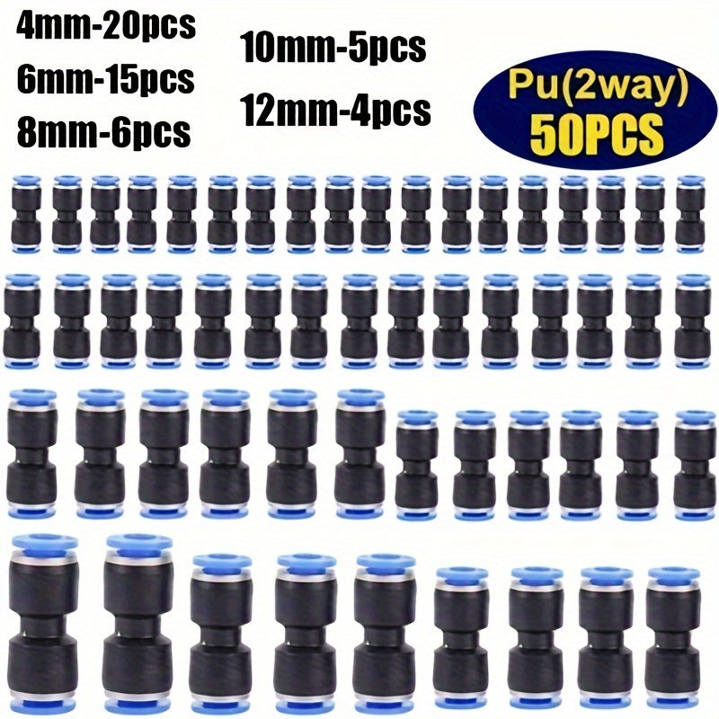 Pneumatic Quick Connector Fittings Push-In Joints for Air Tubing, PU4/6/8/10/12 Air Hose Connectors, Pneumatic Tube Fittings for Compressor & Air Lines
