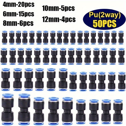 Pneumatic Quick Connector Fittings Push-In Joints for Air Tubing, PU4/6/8/10/12 Air Hose Connectors, Pneumatic Tube Fittings for Compressor & Air Lines
