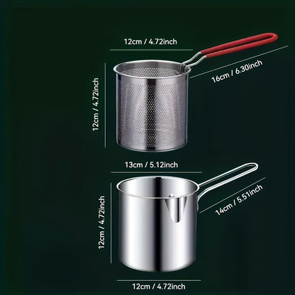 Stovetop Deep Fryer Stainless Steel with Filter Rack – Compact Home Frying Pot for Crispy French Fries, Fried Chicken, Fish & Potatoes – Easy to Use Kitchen Cooking Tool for Home