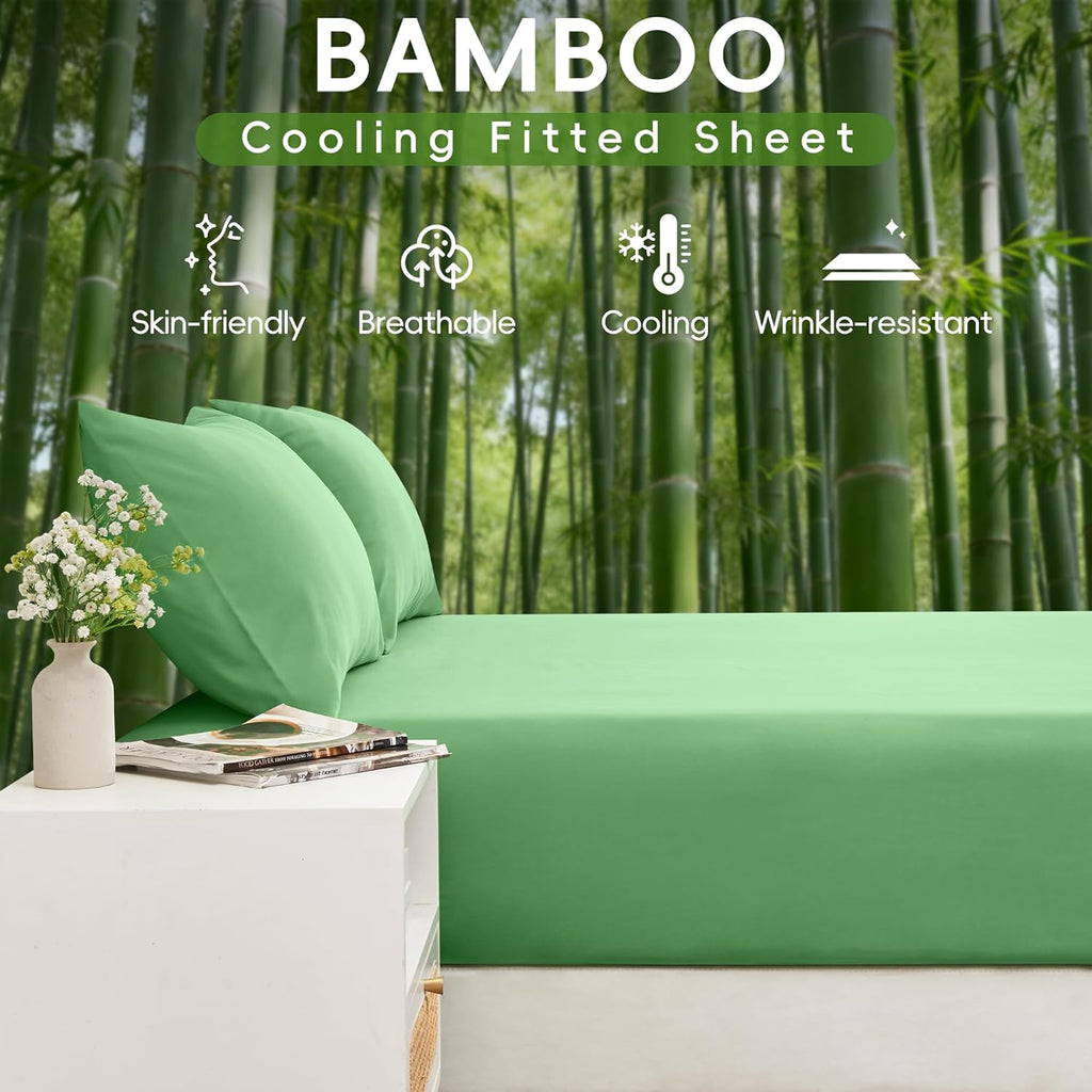 Bamboo Bed Sheet Set 3/4pcs – Soft Breathable Deep Pocket Sheets for Hot Sleepers, Durable Stitching, Twin Full Queen King, 11 Colours Including Assorted