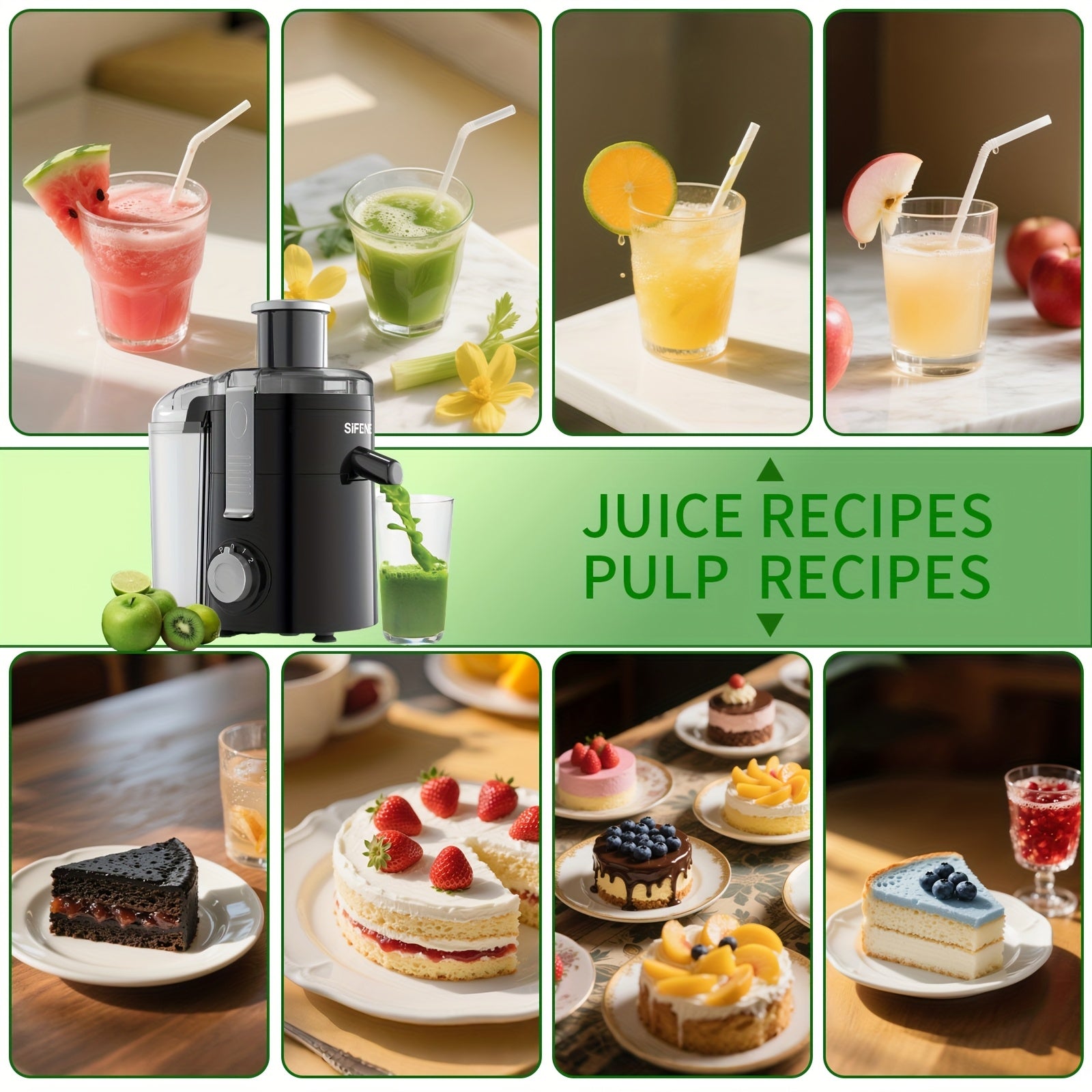 SIFENE Juicer Machines 3-in-1 Juicer & Smoothie Maker, Centrifugal Juicers for Whole Fruits/Veggies, Blades & Reverse Function, Easy-Clean System for Juice/Ice Crushing/Nut Milk, Easy to Clean, Black