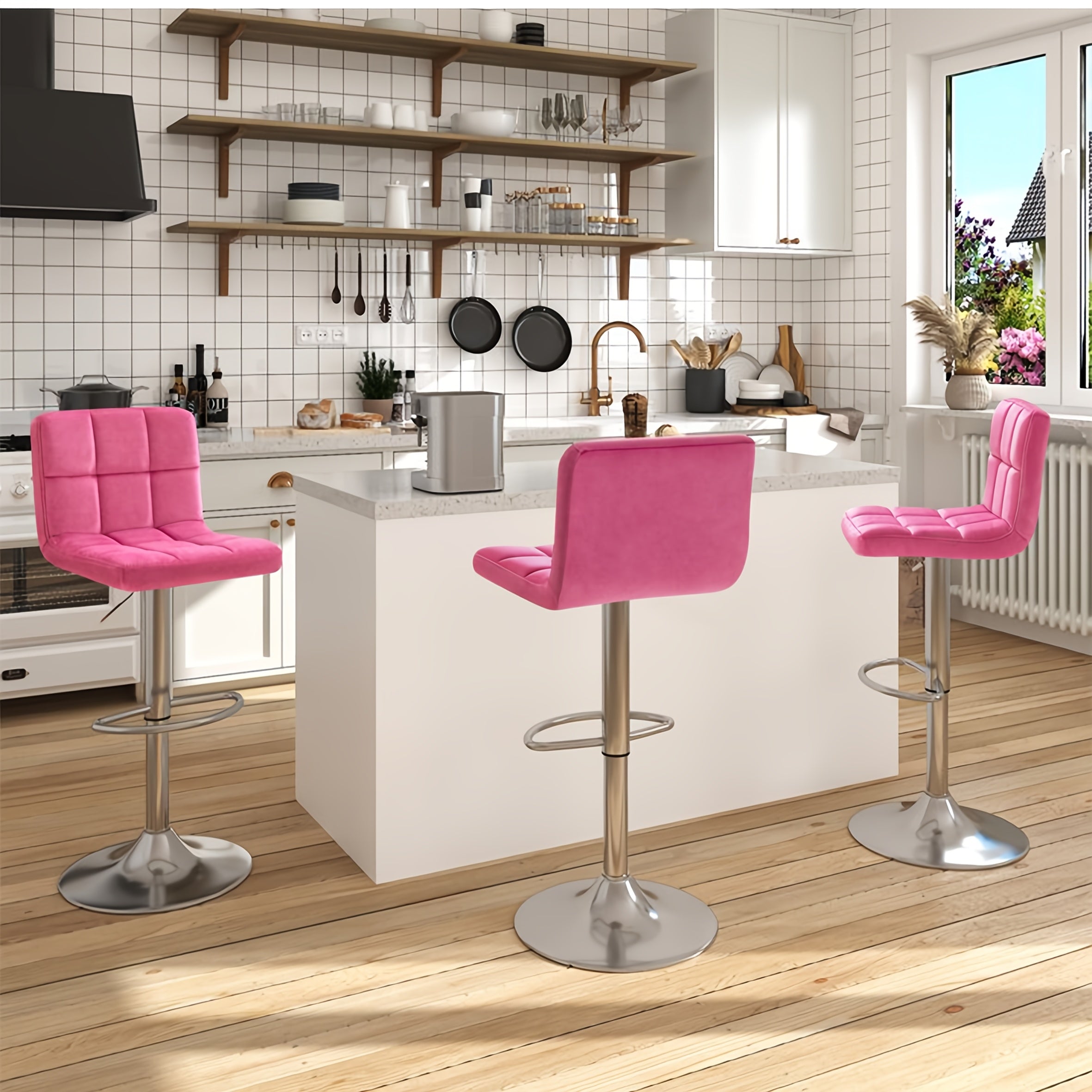 GUNJI Bar Stools Set Of 2, Modern Pu Leather Swivel Adjustable Bar Stool Square Height Stool Bar Chair for Cafe Pub Armless Kitchen Counter Dining Room