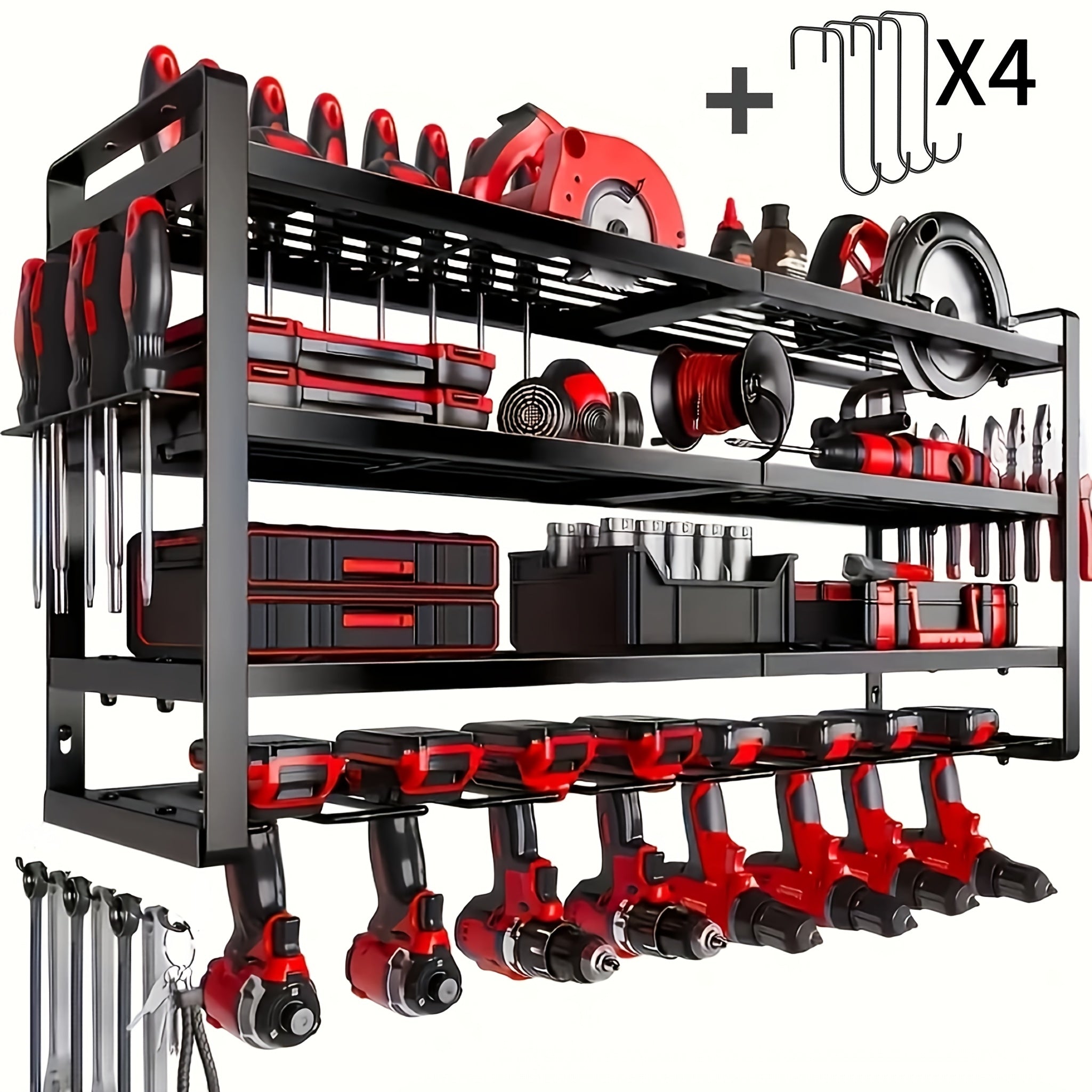 Multi-Layer Garage Tool Storage Rack Wall Mounted with Drill Holder Screw Rack Pliers Rack Hammer Rack – Power Tool Organizer for Workshop Shed, Multiple Size Options, Great Gift for Men