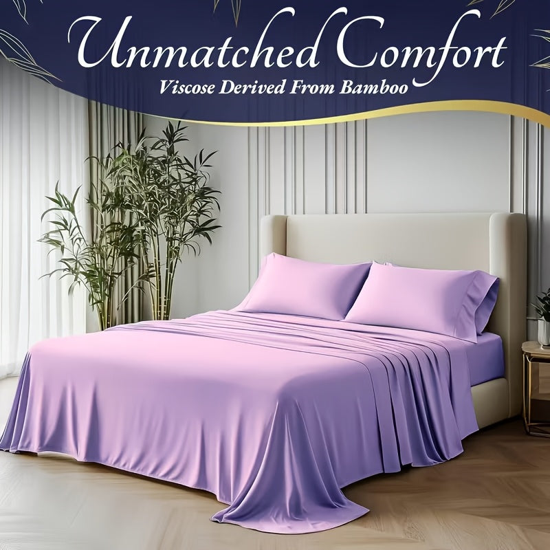Extra Deep Pocket Bamboo Cooling Bedding Set – Breathable Fitted Sheet, Flat Sheet & Pillowcases for Hot Sleepers & Night Sweats, Twin Full Queen King | Perfect Family Gift | Canada
