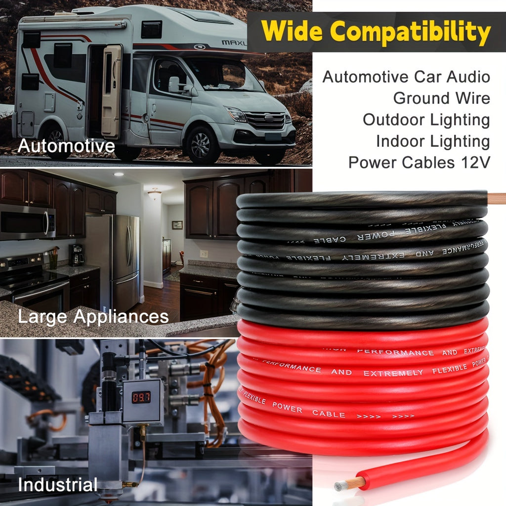 50 Feet of 8 Gauge CCA Wire, Consisting of 25 Feet in Black And 25 Feet in Red, Suitable for Automotive Applications, Car Audio Battery Connections, Power And Ground Wiring, Marine Use, Welding