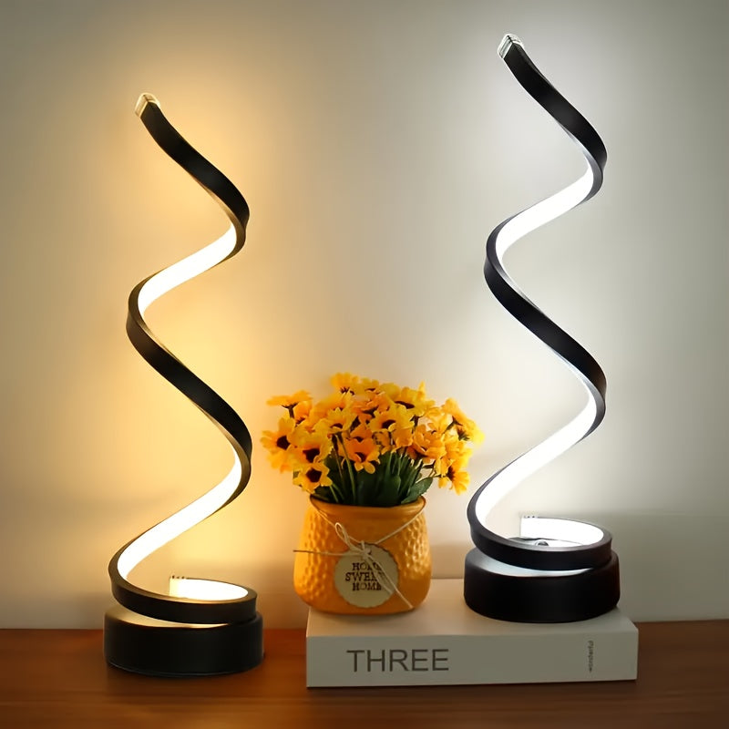 Dimmable Spiral Touch Table Lamp with USB-C Charging Port – 3-Way Dimming, LED Bulb Included, Modern Minimalist Bedside Desk Lamp for Bedroom & Living Room, Black or White