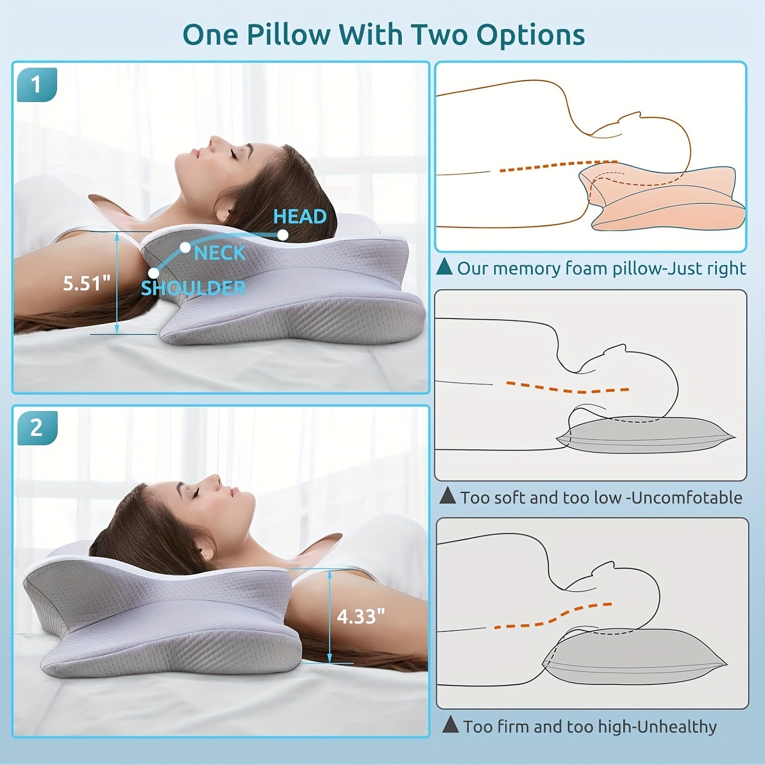 Sleeping Cervical Neck Pillow, Healthy Spine Restore Memory Foam Pillows Fit Shoulder Perfectly, Adjustable Ergonomic Pillow, Bed Pillow for Side Back Stomach Sleeper