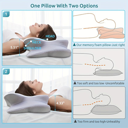 Cervical Neck Pillow Memory Foam – Ergonomic Adjustable Contour Pillow for Spine Alignment, Fits Side, Back & Stomach Sleepers, Shoulder Support Bed Pillow for Better Sleep | ShopVora CA