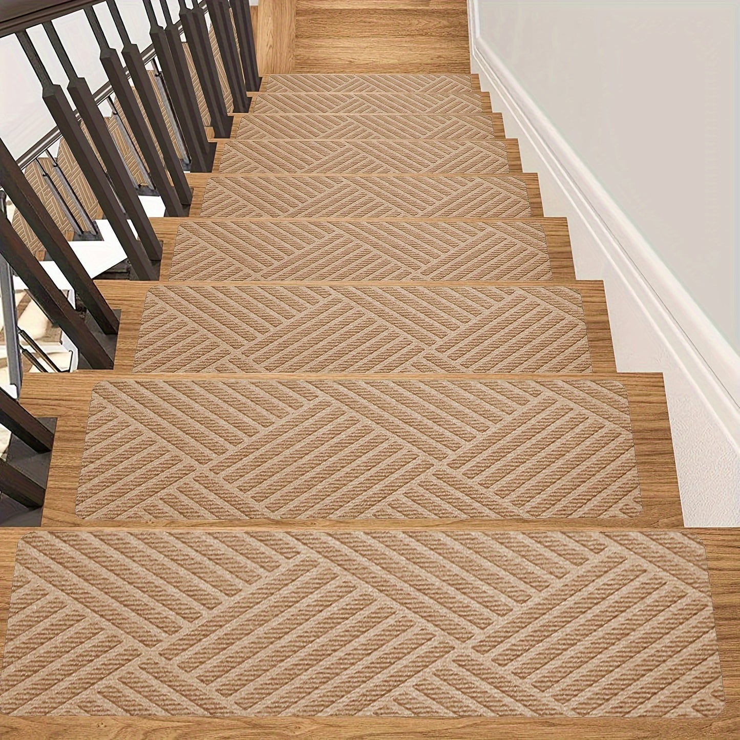 Pre-Adhesive Stair Treads Set of 15 – 8"x30" Anti-Slip Indoor Staircase Carpet Pads for Wooden Steps, Multiple Colours, Safe for Elders Kids and Dogs, Easy Peel & Stick Install