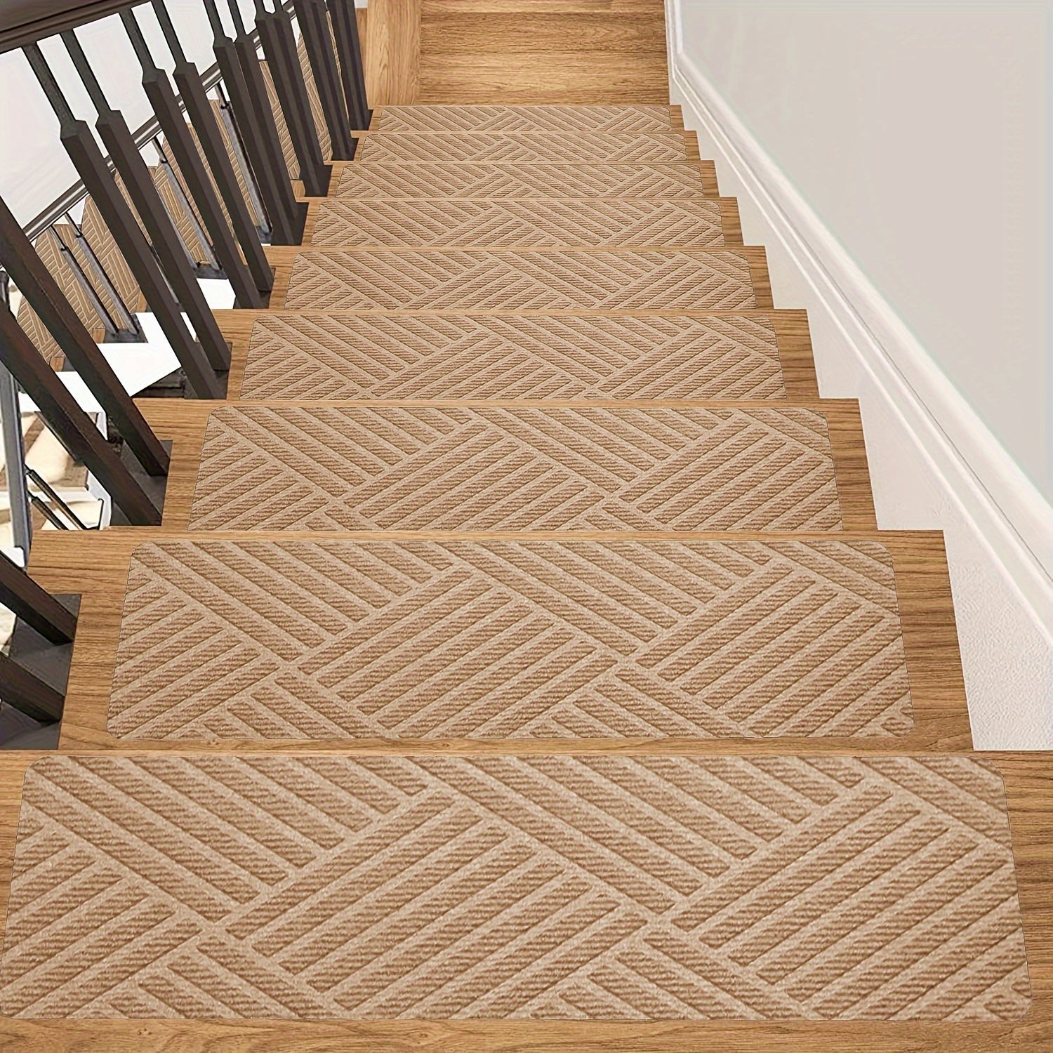 Pre-Adhesive Stair Treads Set of 15 – 8"x30" Anti-Slip Indoor Staircase Carpet Pads for Wooden Steps, Multiple Colours, Safe for Elders Kids and Dogs, Easy Peel & Stick Install