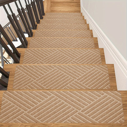 Pre-Adhesive Stair Treads Set of 15 – 8"x30" Anti-Slip Indoor Staircase Carpet Pads for Wooden Steps, Multiple Colours, Safe for Elders Kids and Dogs, Easy Peel & Stick Install