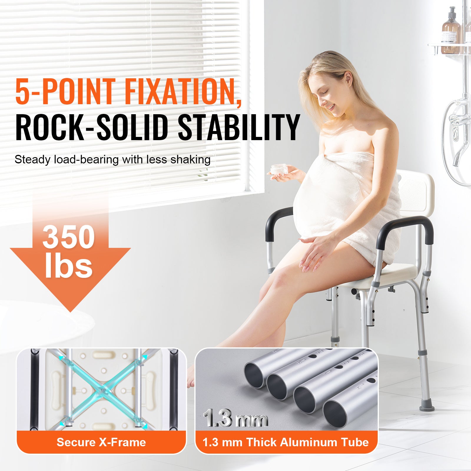 VEVOR Shower Chair, Adjustable Height Shower Stool, Shower Seat for Inside Shower or Tub, Non-Slip Bench Bathtub Stool Seat for Elderly Disabled Handicap, 350 LBS/ 500 LBS Capacity, No handrails/With handrails