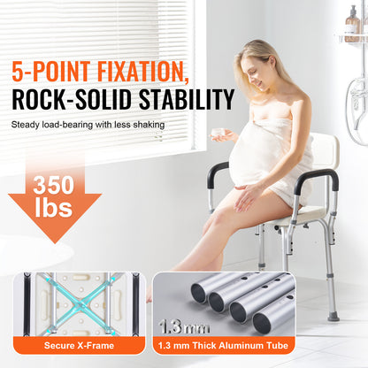 Shower Chair for Elderly & Disabled with Adjustable Height – Non-Slip Bathtub Bench Seat, 350/500 LBS Capacity, Aluminum Alloy, Shower Head Holder & Storage Bag Included, Optional Handrails | VEVOR
