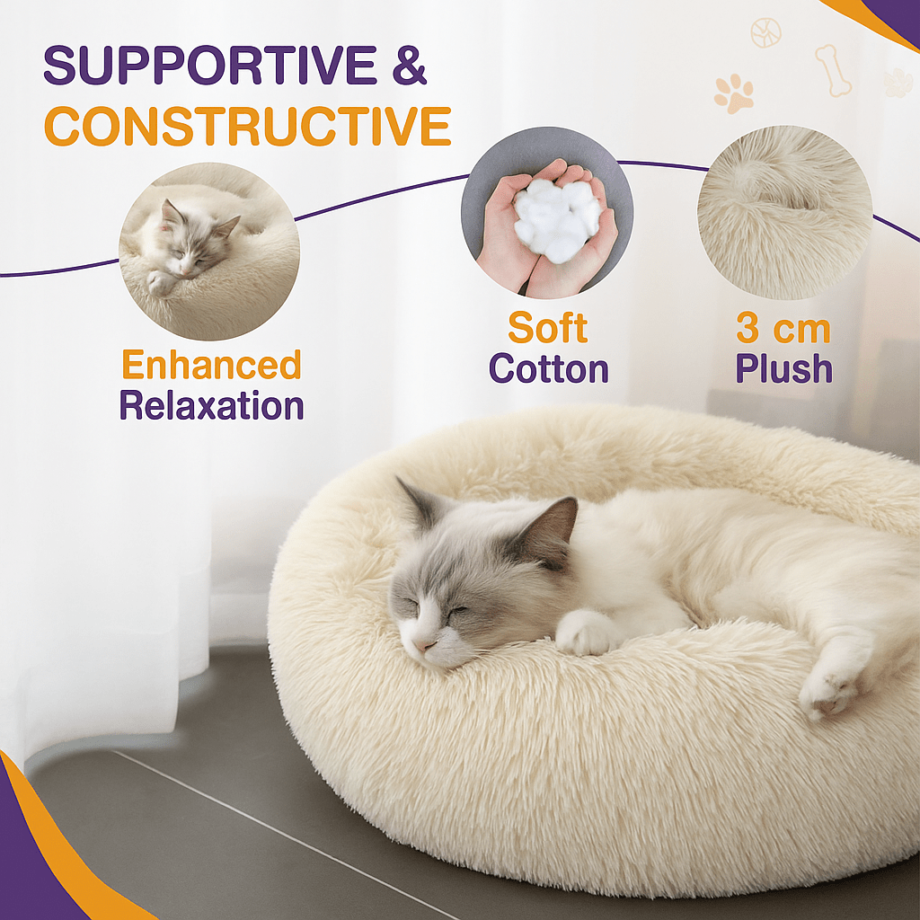 Donut Pet Bed Luxury Round Calming Bed for Dogs & Cats – Thickened Plush Nap Pad for Small, Medium & Large Pets, All-Season Indoor & Outdoor Use