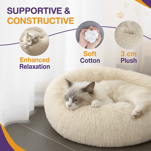 Donut Pet Bed Luxury Round Calming Bed for Dogs & Cats – Thickened Plush Nap Pad for Small, Medium & Large Pets, All-Season Indoor & Outdoor Use
