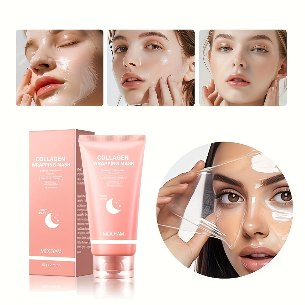 Nighttime Collagen Mask with a Brush for Improved Elasticity And Hydration, Featuring Hydrolyzed Collagen, Niacinamide, Sodium Hyaluronate, And Vitamin C - Formulated for Korean Skincare, 2.71 Ounces