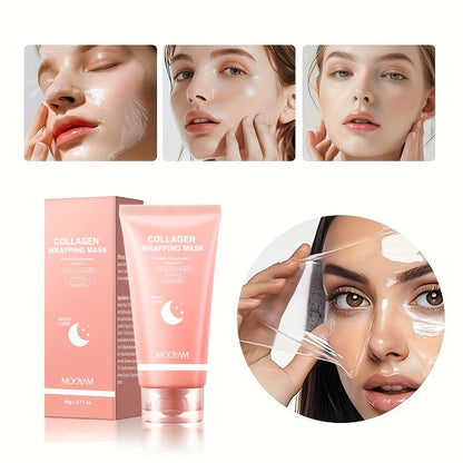 Nighttime Collagen Sleeping Mask with Brush – Hydrolyzed Collagen, Niacinamide, Hyaluronic Acid & Vitamin C Korean Skincare for Elasticity, Hydration & Firming, 2.71 oz
