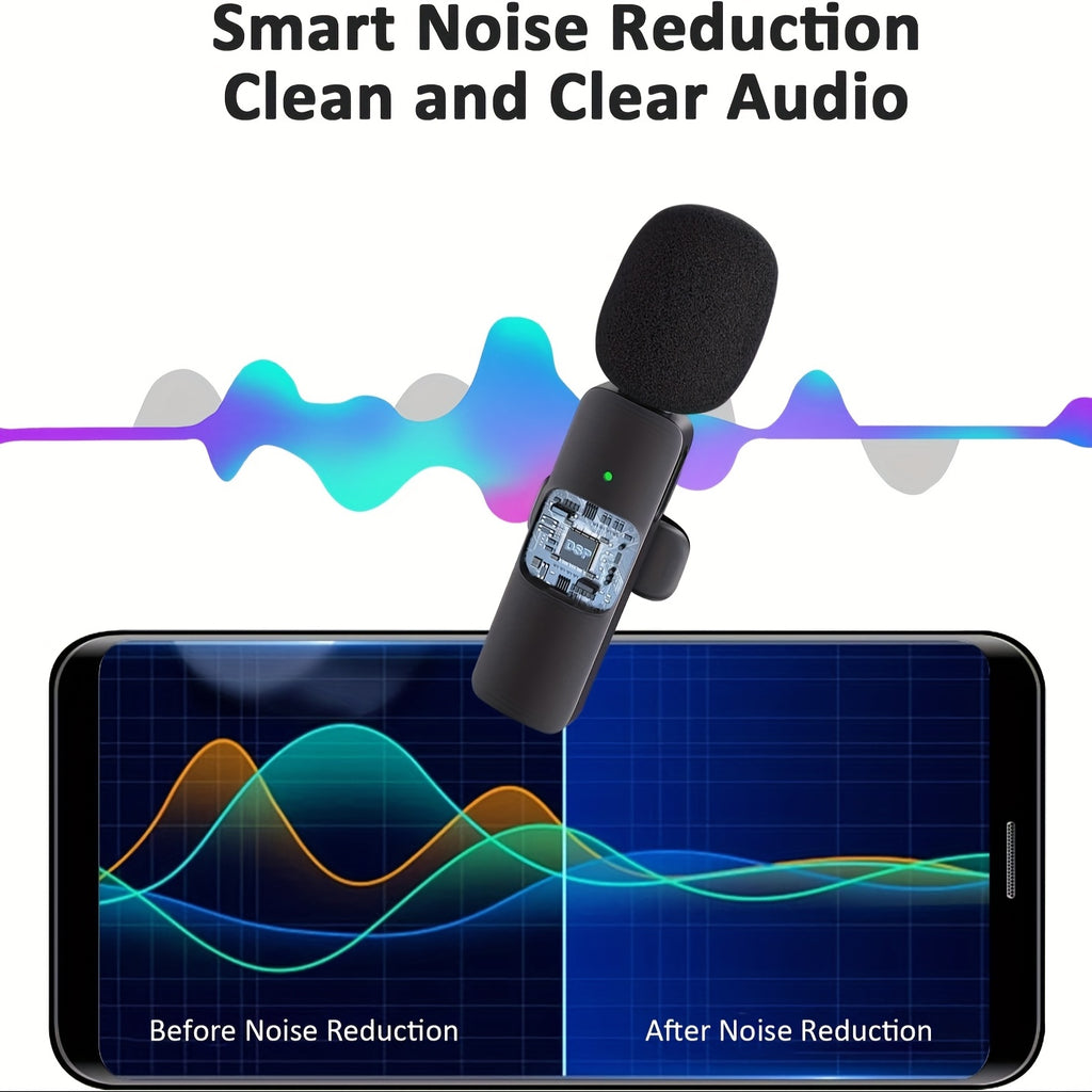 High-Performance Wireless Lavalier Microphone, Compatible with Phones & Computers - Plug and Play, Ultra-Low Latency with Noise-Cancelling Chip, Rechargeable for 8 Hours of Use - Ideal for Video Recording, Interviews, Podcasts, Vlogs, YouTube