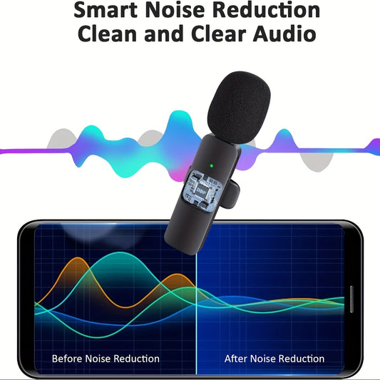 High-Performance Wireless Lavalier Microphone, Compatible with Phones & Computers - Plug and Play, Ultra-Low Latency with Noise-Cancelling Chip, Rechargeable for 8 Hours of Use - Ideal for Video Recording, Interviews, Podcasts, Vlogs, YouTube