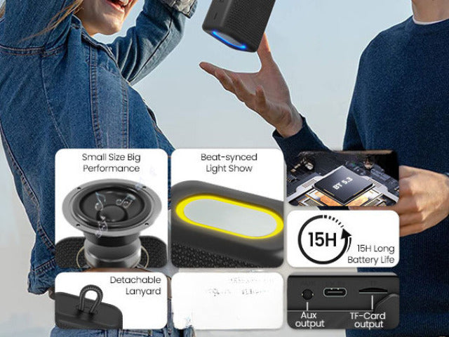 Portable BT Speaker with Lights, Powerful Crystal Clear Sound, All Day Playtime, AUX&TF-Card Input, BT 5.3, TWS Paring,  Wireless Speaker for Friends, Family, Father and Mother Gifts