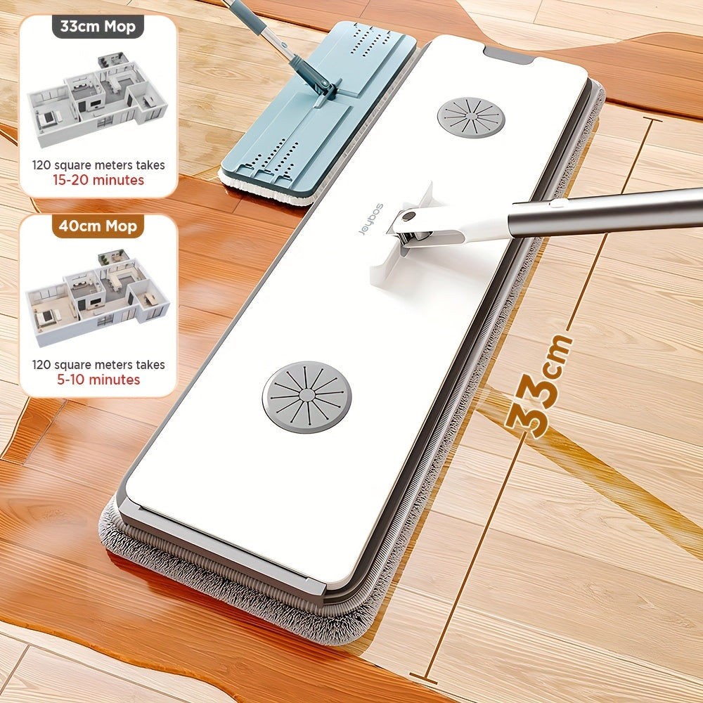 Flat Mop and Bucket with Wringer Set Hands-Free, Dual Compartment Wet Dry Separation Floor Cleaning System, 360° Rotating Head, 2 Reusable Microfiber Pads for All Floor Types Windows Walls