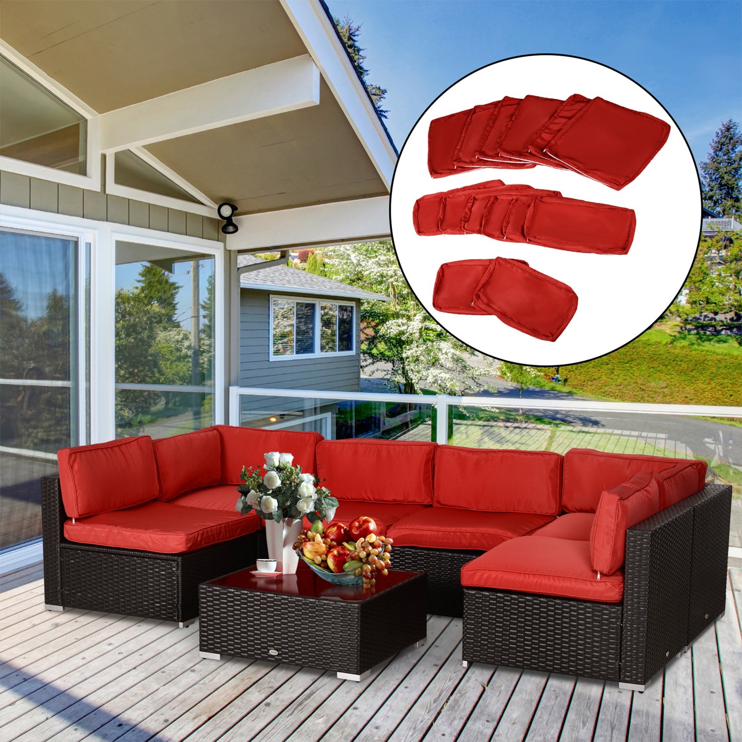 Outdoor Cushion Covers 14 Pcs Replacement for Rattan Sofa Set Polyester Waterproof Dustproof Machine Washable Zipper Closure Navy Blue - Patio Garden Furniture Covers, Canada