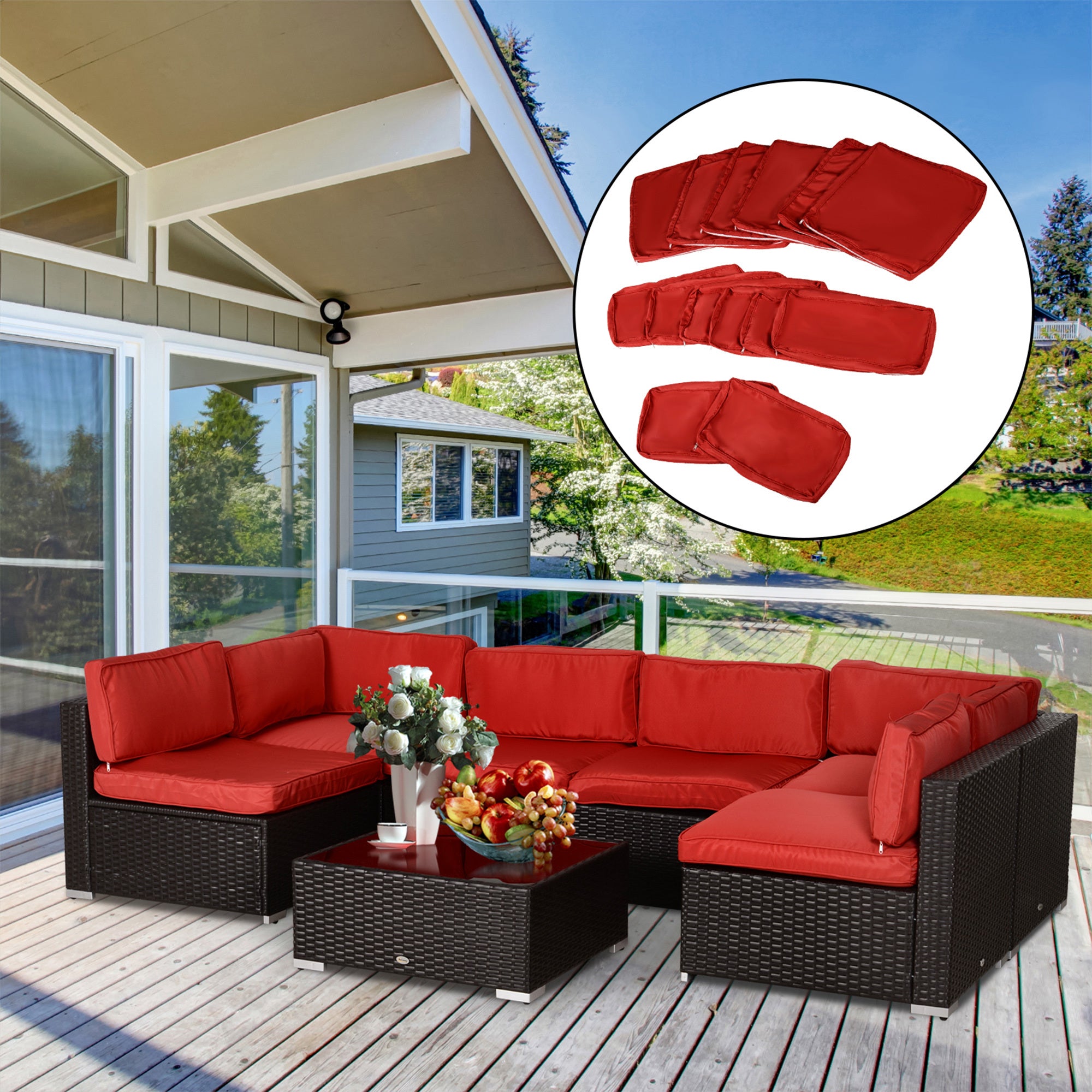 Outdoor Cushion Covers 14 Pcs Replacement for Rattan Sofa Set Polyester Waterproof Dustproof Machine Washable Zipper Closure Navy Blue - Patio Garden Furniture Covers, Canada