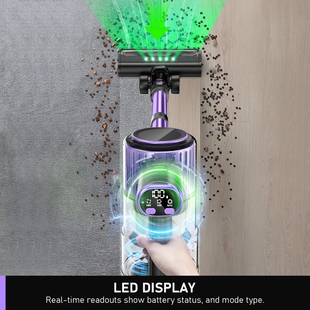 Cordless Vacuum Cleaner, 10in 1 Powerful Stick Vacuum, with Anti-Tangle Brush And Upgraded Green Light, 45mins Runtime Rechargeable Lightweight Vacuums for Hardwood Floor, Carpet, Pet Hair