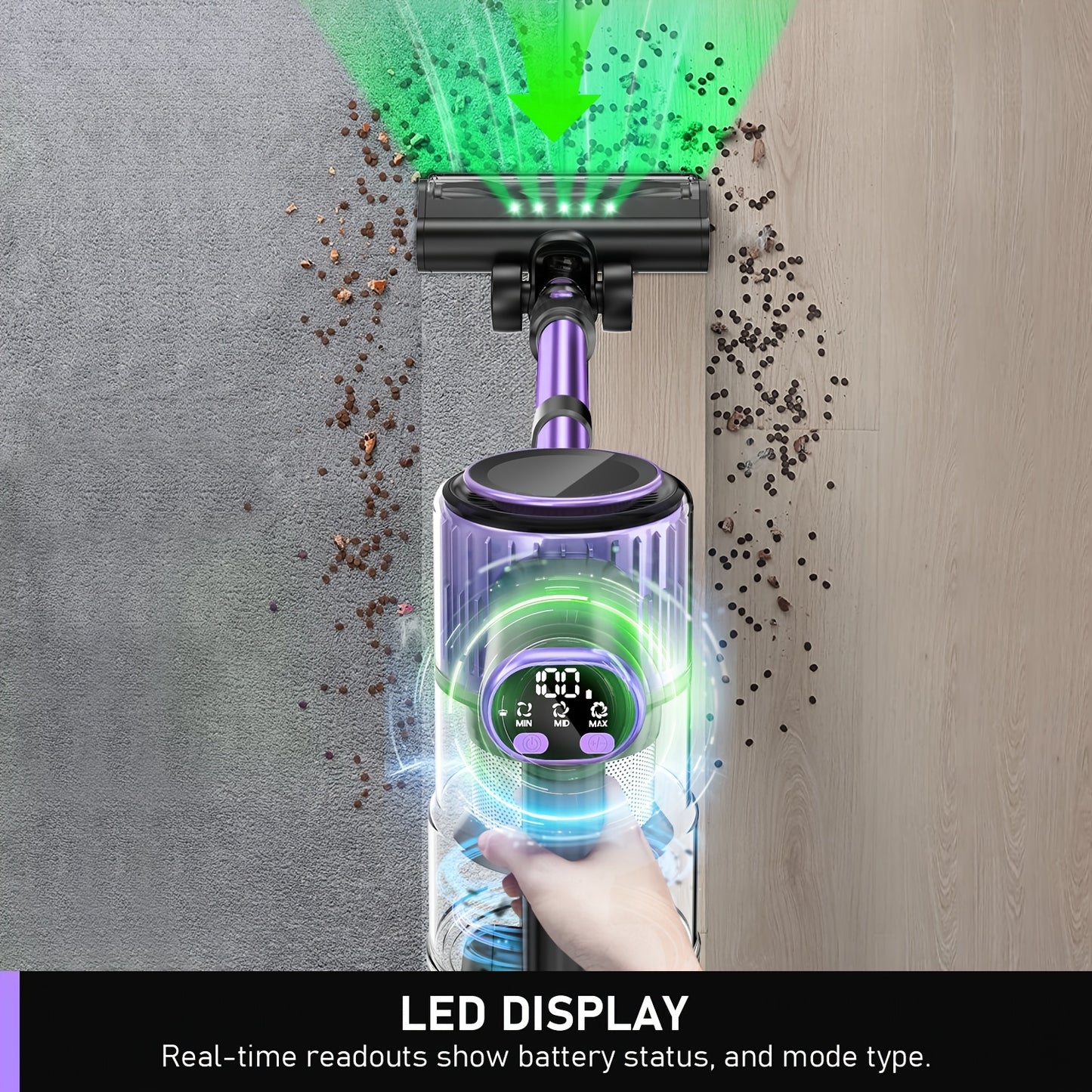 10-in-1 Cordless Stick Vacuum Cleaner with Green Light Detection, Anti-Tangle Brush, 45-Min Runtime, 3 Suction Modes – Lightweight Rechargeable Vacuum for Hardwood Floor, Carpet & Pet Hair
