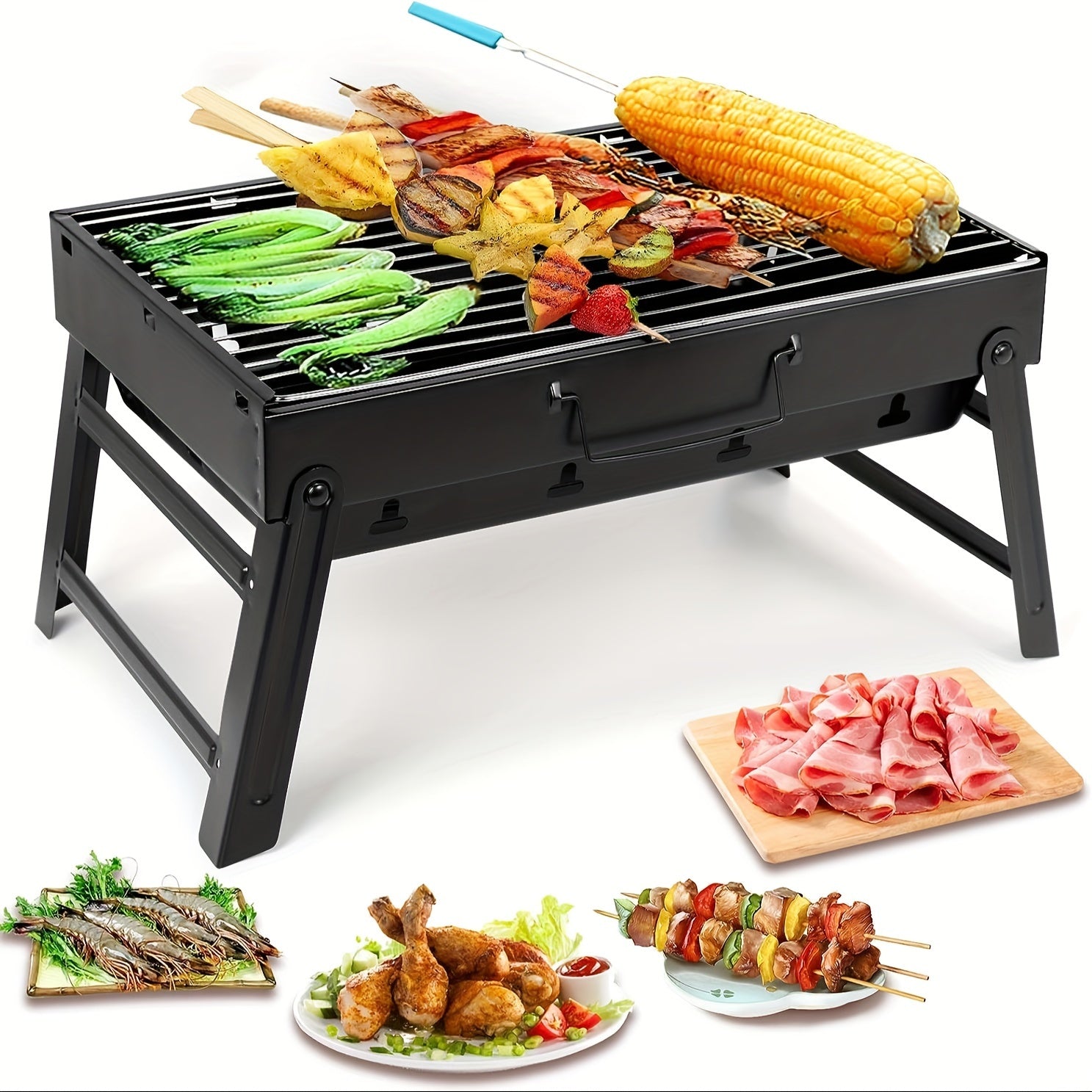 Foldable Portable Charcoal Grill, Tabletop Outdoor Smoking BBQ Grill, Suitable for Outdoor Cooking, Camping, Picnics, and Beach