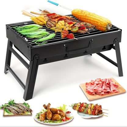 Foldable Portable Charcoal Grill – Tabletop Outdoor BBQ Smoker Grill for Camping, Picnics, Beach & Backyard Cooking, Compact Space-Saving Design