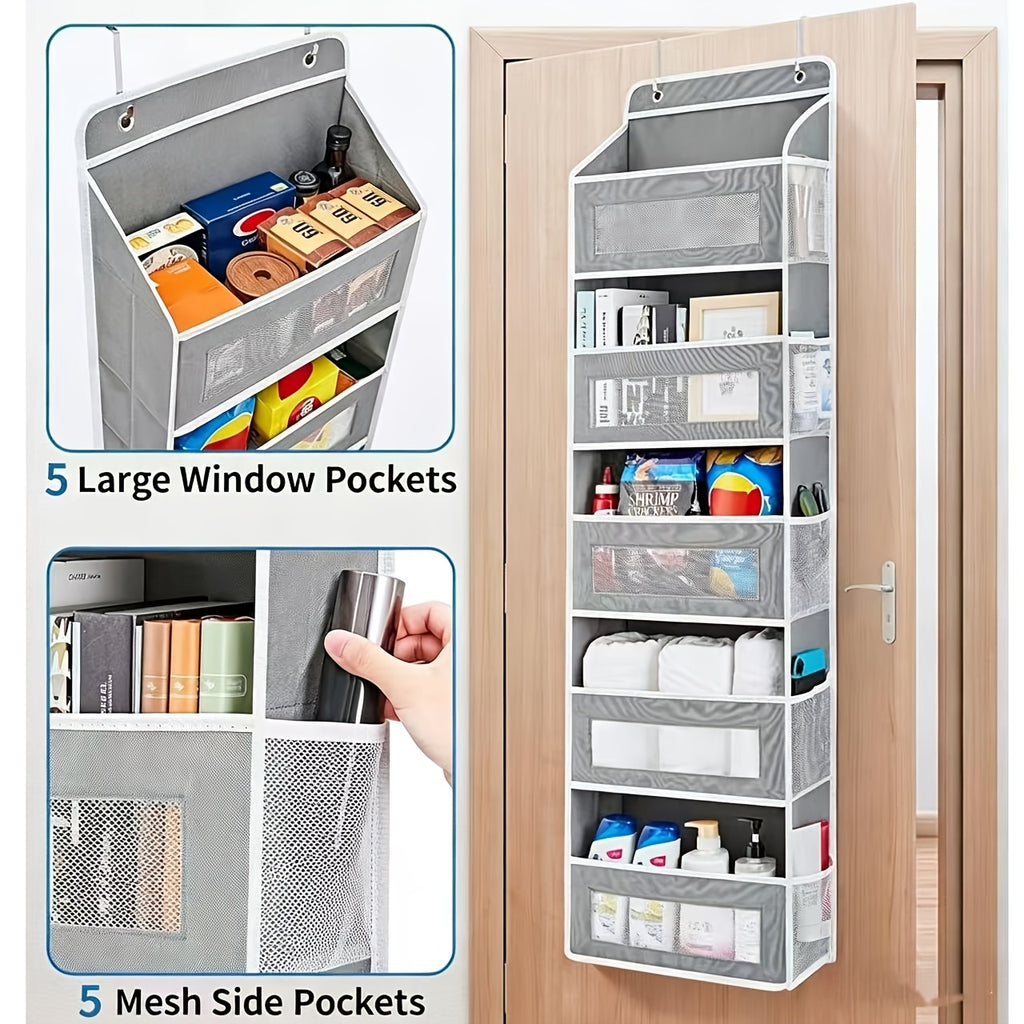 Over Door Storage Rack No Drill – Anti-Slip Door Hanger, 44 lb Capacity, 3 or 5 Tier Space-Saving Organizer for Wardrobe Bathroom Kitchen Dormitory Home (Black/Grey)