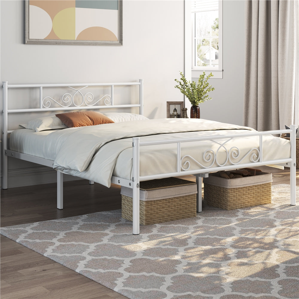 Scroll Metal Bed Frame with Headboard & Footboard – Space-Saving Iron Platform Bed, No Box Spring Needed, Twin Full Queen, Black or White, for Bedroom Guest Room Dorm – ALDEN DESIGN