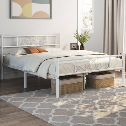 Scroll Metal Bed Frame with Headboard & Footboard – Space-Saving Iron Platform Bed, No Box Spring Needed, Twin Full Queen, Black or White, for Bedroom Guest Room Dorm – ALDEN DESIGN