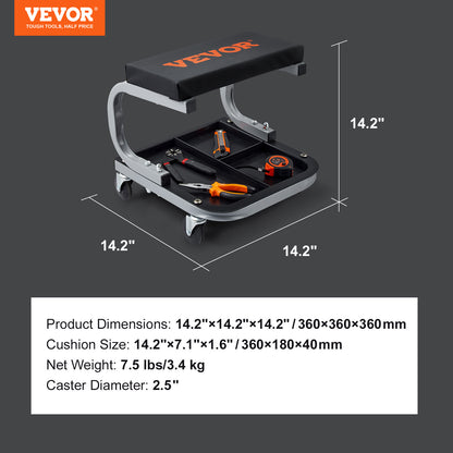 VEVOR Rolling Mechanic Stool 250 LBS Capacity Padded Garage Shop Seat with Tool Tray Storage, 360° Casters, 14.2" Height for Auto Repair, Workshop & Home Canada