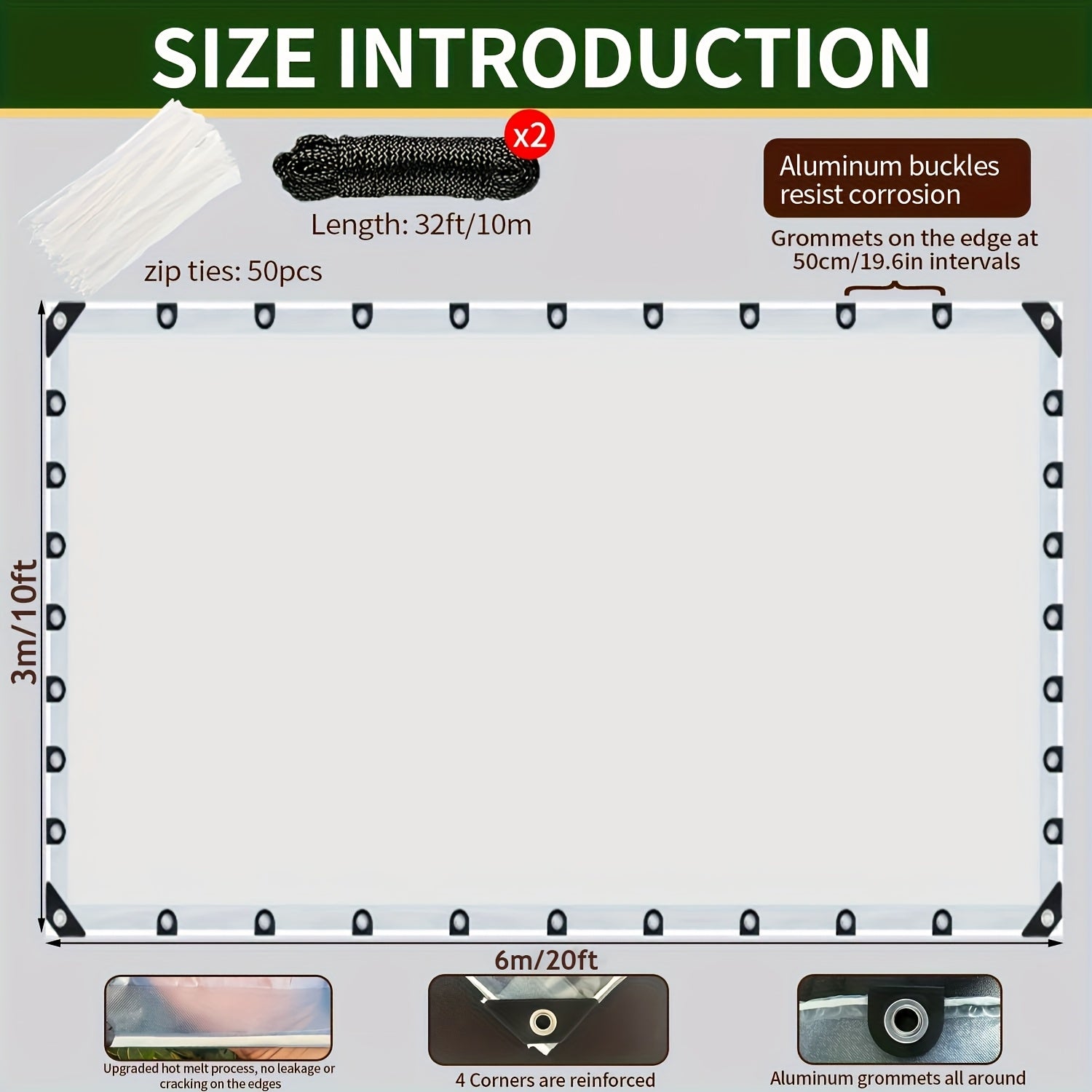 Heavy Duty Waterproof Tarp Cover – Snow & Wind Resistant, Hot Melt Reinforced Edges, Tear-Proof, Multiple Sizes for Garden Fence, Patio, Vehicle, Chicken Enclosure & Outdoor Protection | Canada