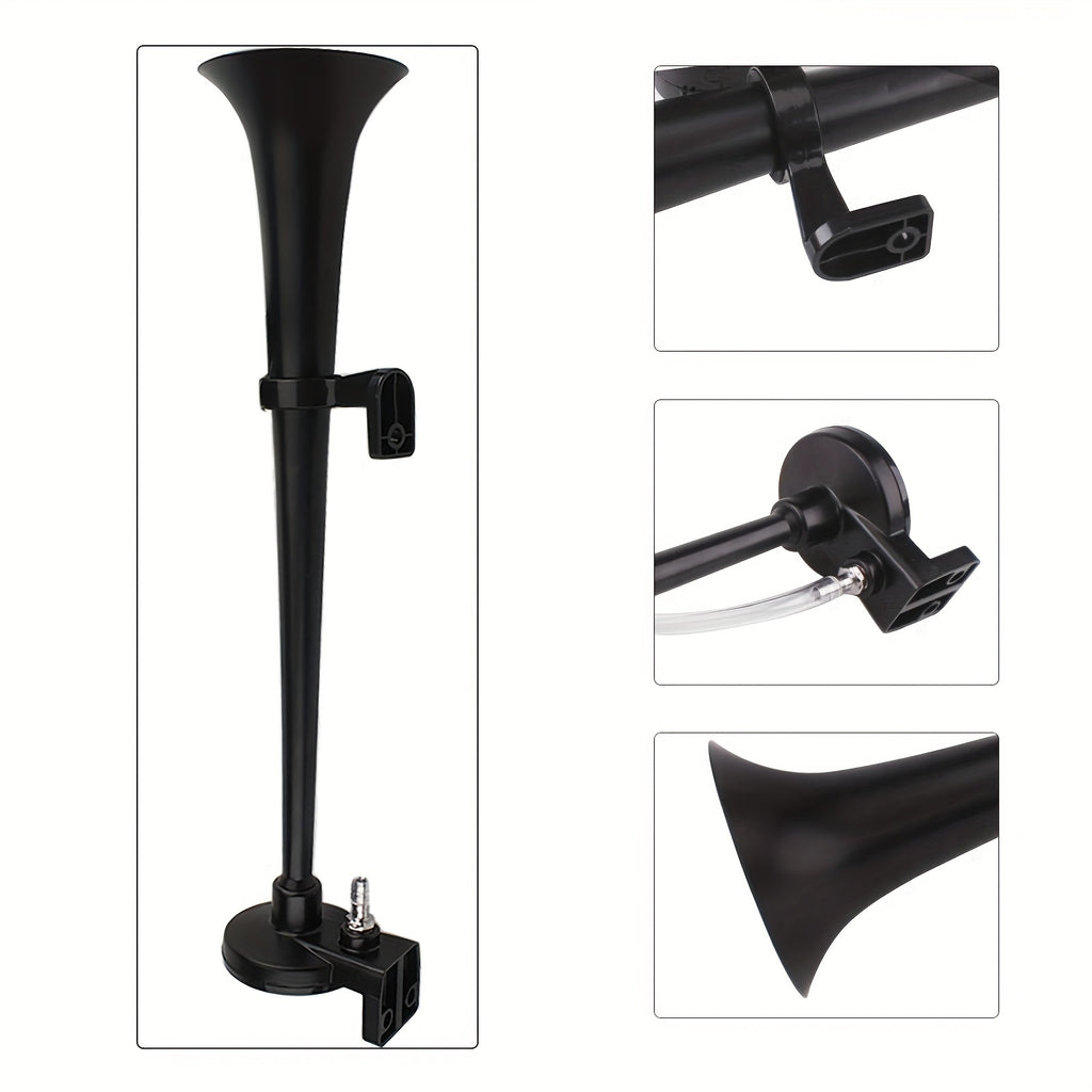 ALLREY 12V Air Horn Kit, Super Loud 18 Inches Single Trumpet Truck Horn, Train Horn With Compressor For Any 12V Vehicles Silver Black Button