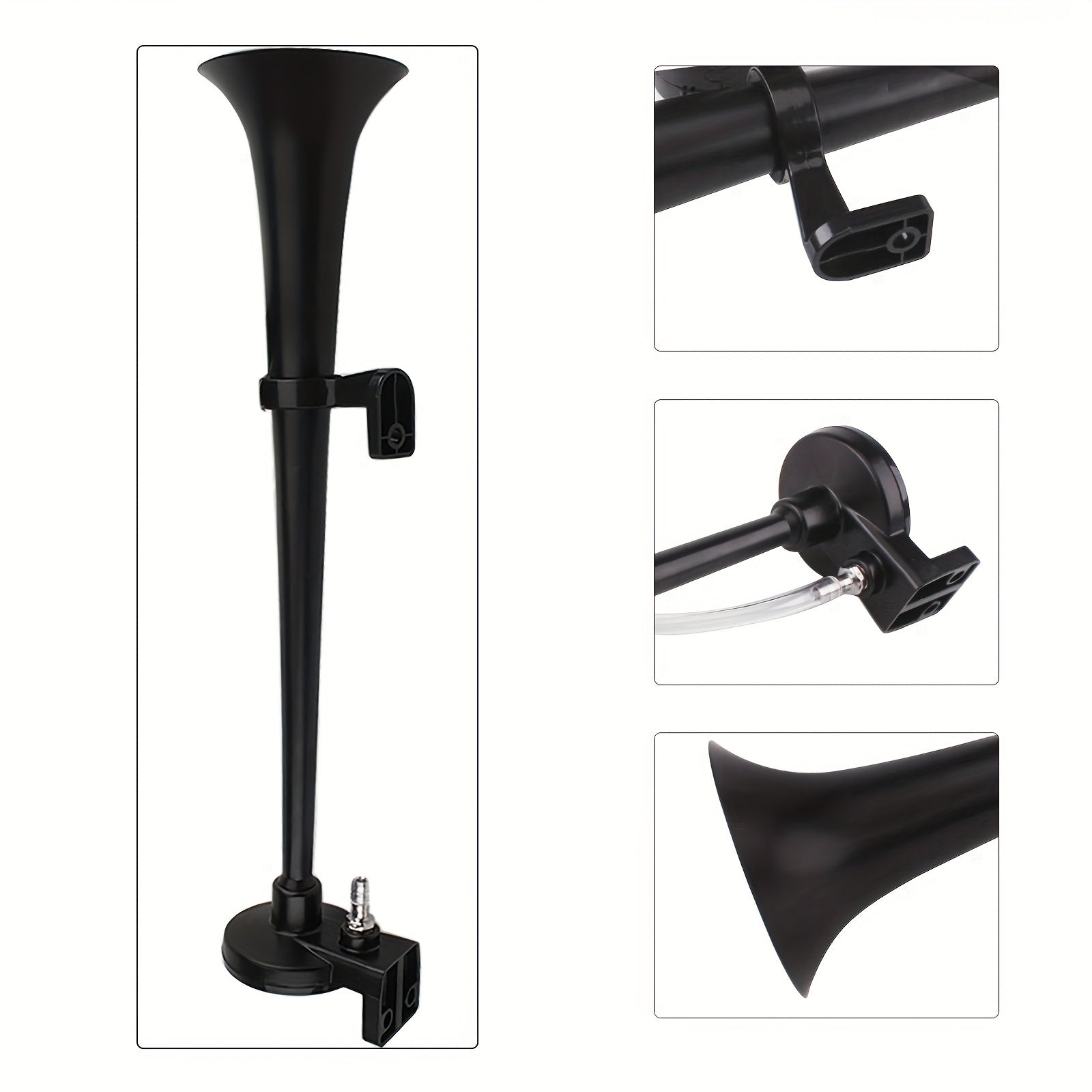 ALLREY 12V Air Horn Kit, Super Loud 18 Inches Single Trumpet Truck Horn, Train Horn With Compressor For Any 12V Vehicles Silver Black Button