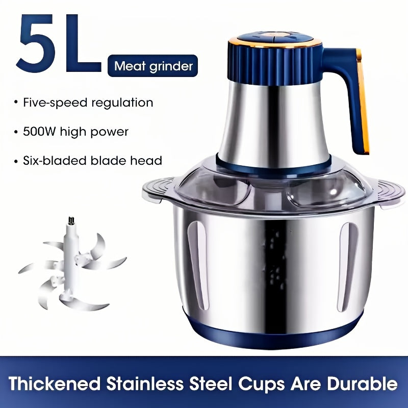 1.32gal Large Capacity Stainless Steel Electric Food Chopper And Processor - Bi-Level Blades, 40, 000 RPM Motor, Sturdy Construction, Vegetable Slicer And Chopper - Perfect for Kitchen Vegetables, Fruits, Onions, Garlic, Nuts, Meat, Dough, And More