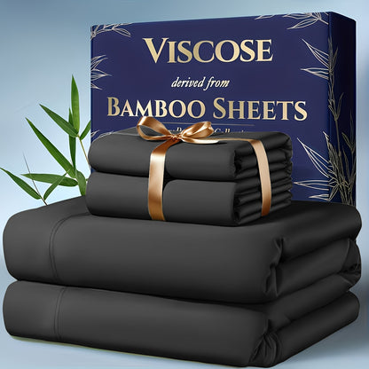Extra Deep Pocket Bamboo Cooling Bedding Set – Breathable Fitted Sheet, Flat Sheet & Pillowcases for Hot Sleepers & Night Sweats, Twin Full Queen King | Perfect Family Gift | Canada