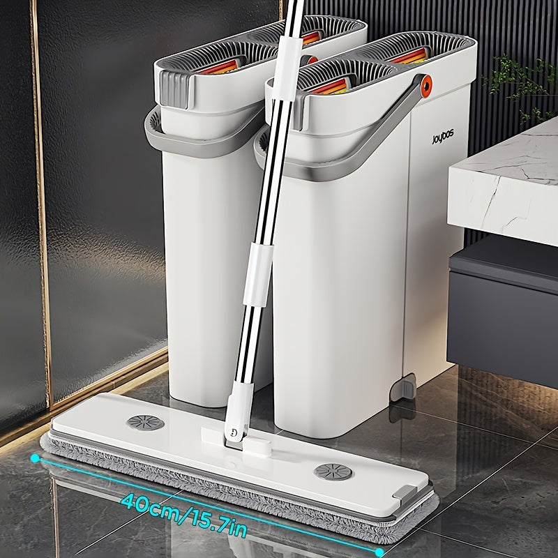 Big Flat Mop and Bucket Set 15.75 Inch with Wringer – Hands-Free Wet & Dry Cleaning, 2 Reusable Microfiber Pads, All Floor Types & Windows, Household Floor Cleaning System | ShopVora CA