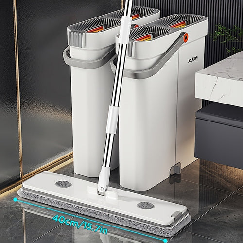 Big Flat Mop and Bucket Set 15.75 Inch with Wringer – Hands-Free Wet & Dry Cleaning, 2 Reusable Microfiber Pads, All Floor Types & Windows, Household Floor Cleaning System | ShopVora CA