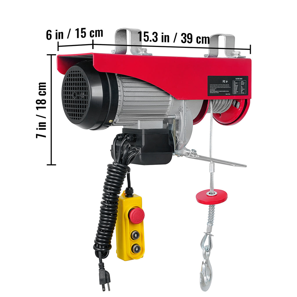 VEVOR Electric Hoist, 440-2200lbs Lifting Capacity, Electric Steel Wire Winch with 14ft Wired Remote Control, 40ft Single Cable Lifting Height & Pure Copper Motor, for Garage Warehouse Factory