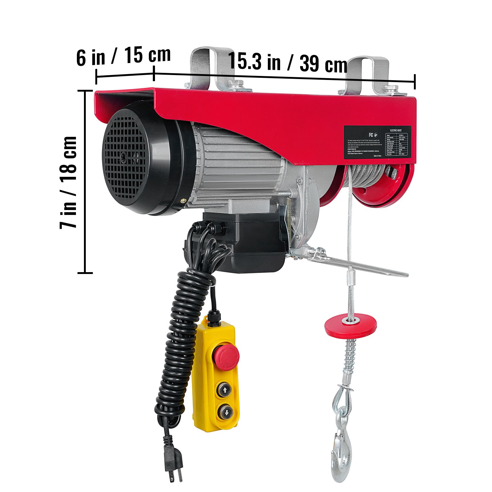 VEVOR Electric Hoist, 440-2200lbs Lifting Capacity, Electric Steel Wire Winch with 14ft Wired Remote Control, 40ft Single Cable Lifting Height & Pure Copper Motor, for Garage Warehouse Factory