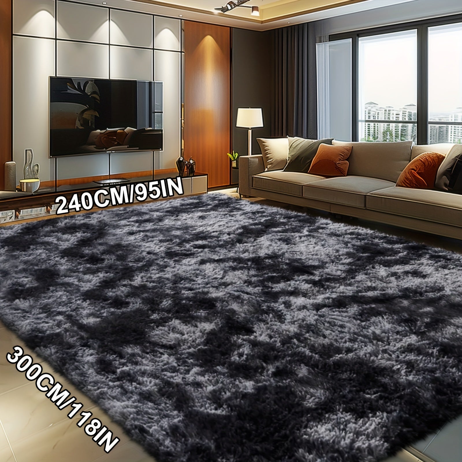 Fluffy Soft Area Rug – Luxury Non-Slip Indoor Carpet for Living Room, Bedroom & Home Decoration, Ultra-Plush Floor Rug, 7 Colours & 5 Sizes, Tie-Dye Black White Navy Blue Grey