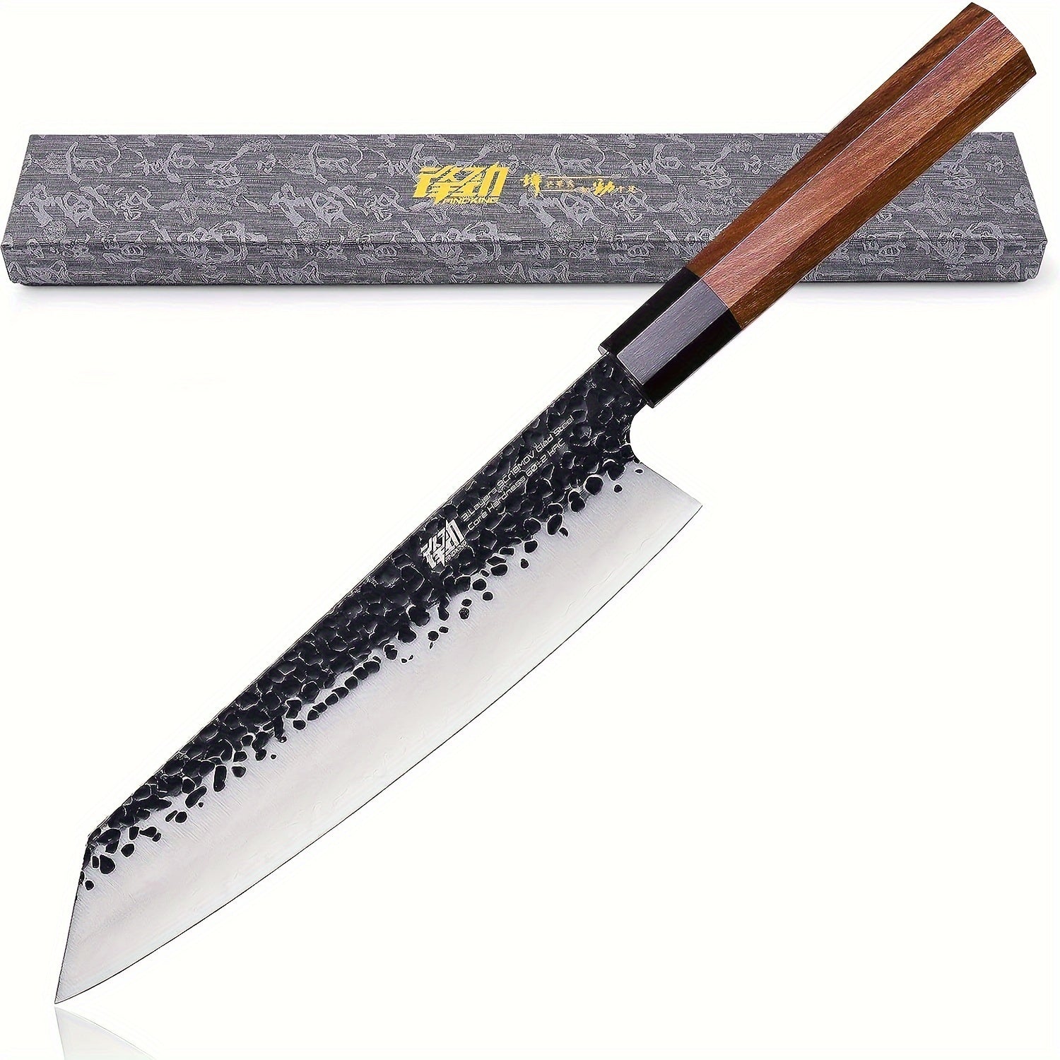 1pc 9-Inch Kiritsuke Chef Knife, Japanese Hand-Forged Professional Sharp Kitchen Knife, 9Cr18MoV Triple-Layered Steel Meat Vegetable Sushi Knife for Cutting Meat, Vegetables, Fruits, Seafood, and Sushi, Ergonomic Solid Wood Handle with Gift Box