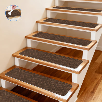 Anti-Slip Self-Adhesive Stair Treads – 3D Embossed, 30x8 Inch, 7/15-Piece Set, Indoor & Outdoor Stair Mats for Pets & Seniors, No-Tool Install, Scratch Resistant, Cut-to-Fit Design